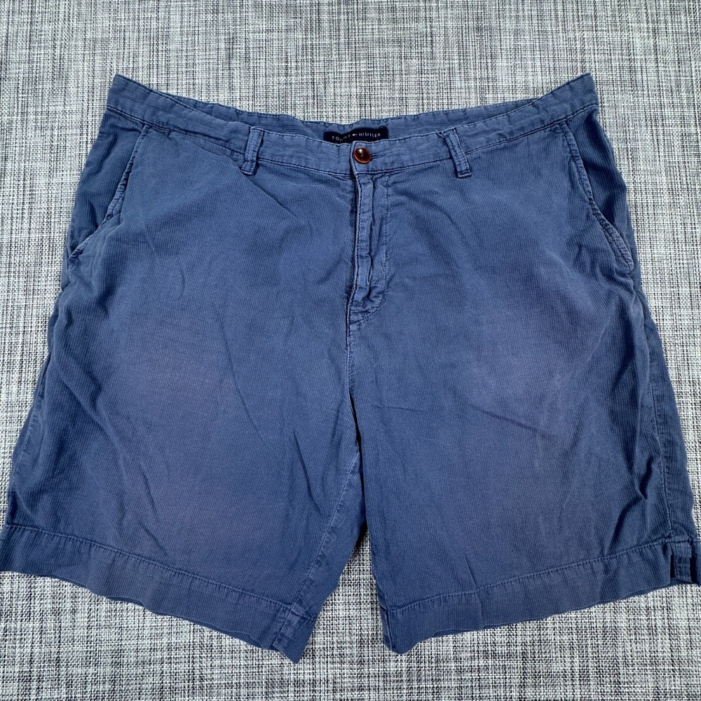 Tommy Hilfiger Mens Corduroy Shorts 40 Blue Cotton Custom Fit Flat Front Pockets